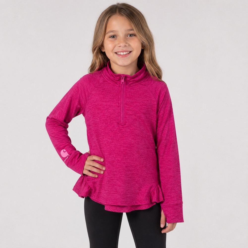 Carhartt Force Girls Size 8 Pink Quarter Zip Peplum‎ Athletic Pullover Top